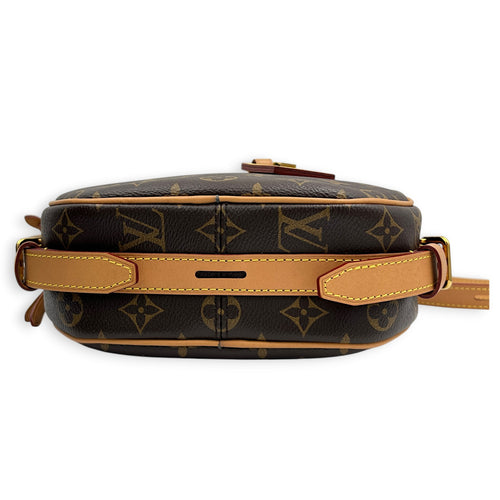Boite Chapeau Shoulder Bag MM Brown in Coated Canvas, Gold hardware