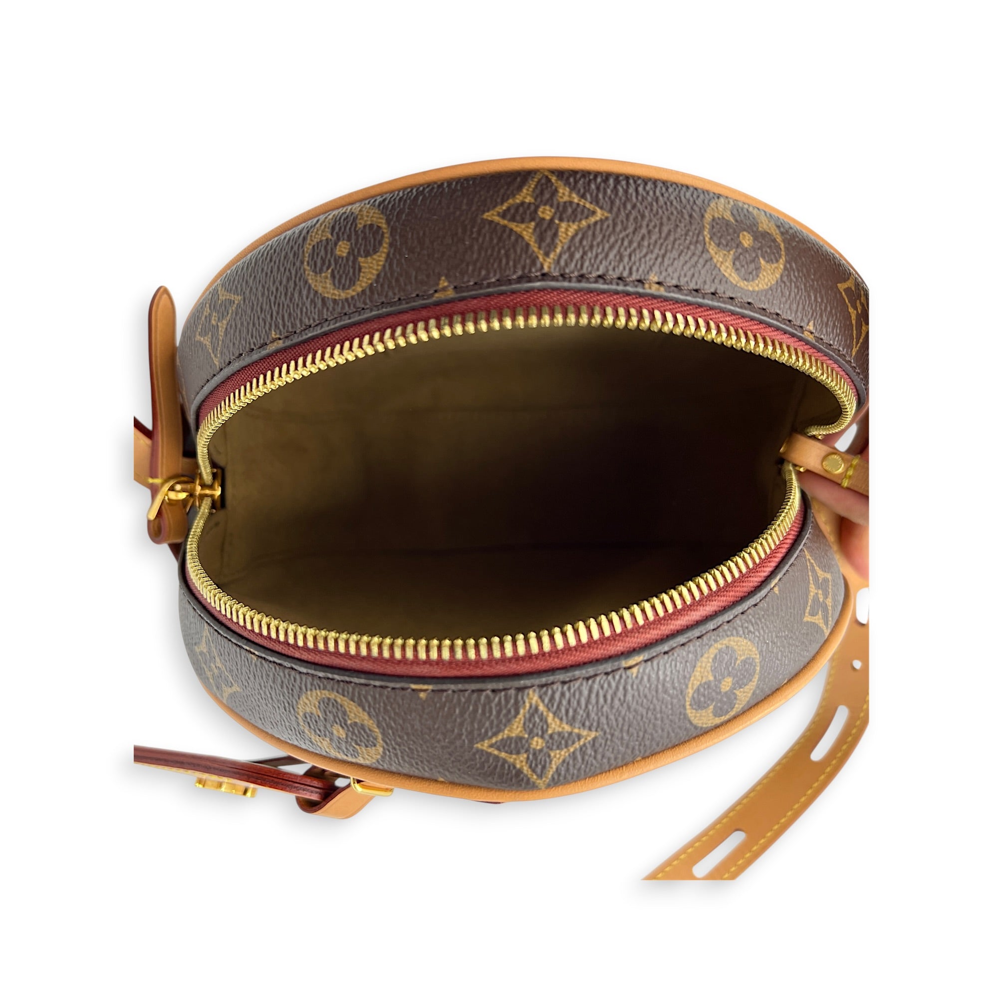 Boite Chapeau Shoulder Bag MM Brown in Coated Canvas, Gold hardware