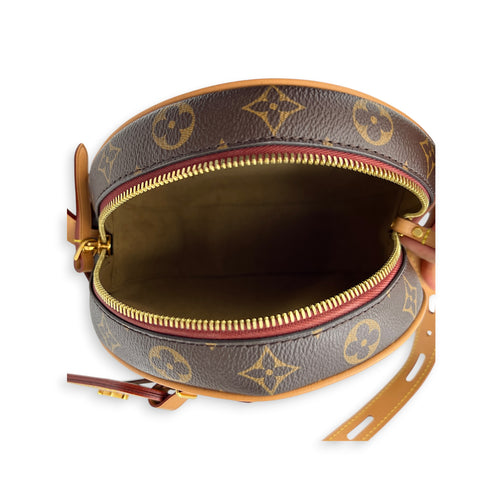 Boite Chapeau Shoulder Bag MM Brown in Coated Canvas, Gold hardware