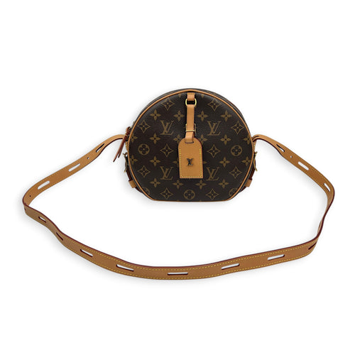 Boite Chapeau Shoulder Bag MM Brown in Coated Canvas, Gold hardware