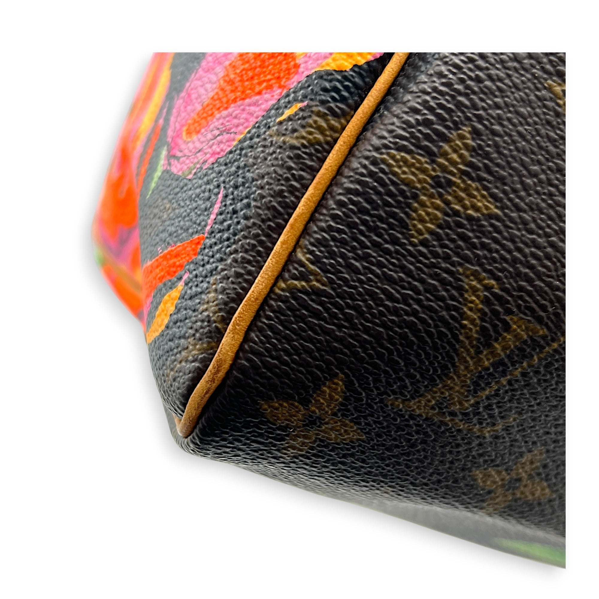 x Stephen Sprouses Roses Top Handle Bag 30 Brown in Monogram Coated Canvas, Gold hardware