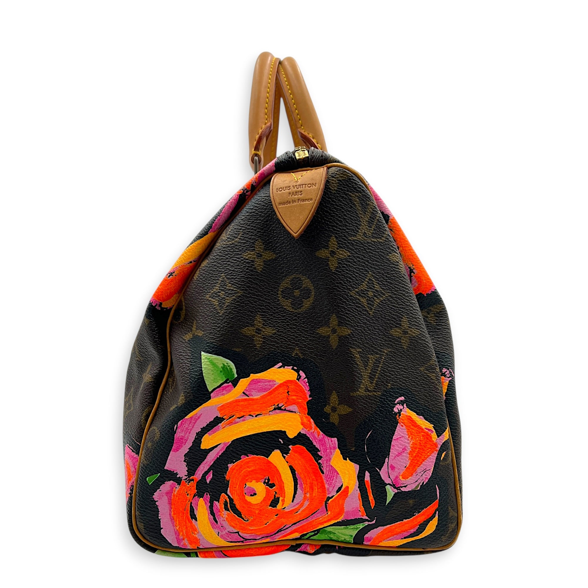 x Stephen Sprouses Roses Top Handle Bag 30 Brown in Monogram Coated Canvas, Gold hardware