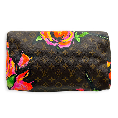 x Stephen Sprouses Roses Top Handle Bag 30 Brown in Monogram Coated Canvas, Gold hardware