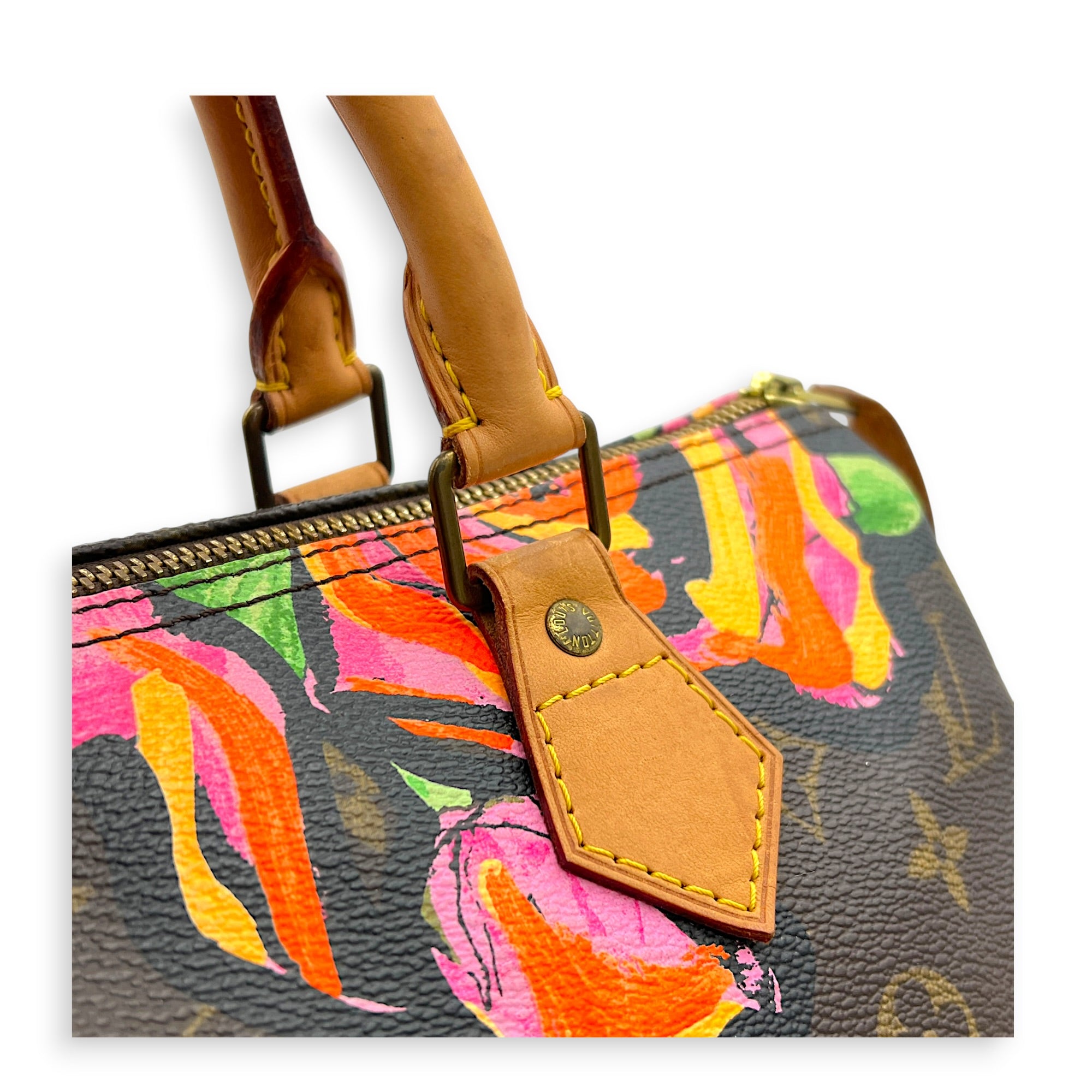 x Stephen Sprouses Roses Top Handle Bag 30 Brown in Monogram Coated Canvas, Gold hardware