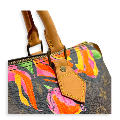 x Stephen Sprouses Roses Top Handle Bag 30 Brown in Monogram Coated Canvas, Gold hardware