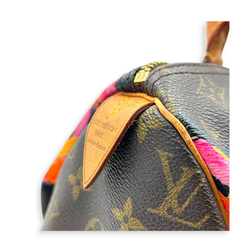 x Stephen Sprouses Roses Top Handle Bag 30 Brown in Monogram Coated Canvas, Gold hardware