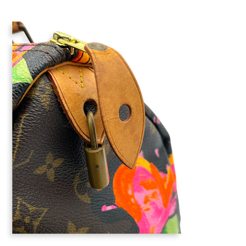 x Stephen Sprouses Roses Top Handle Bag 30 Brown in Monogram Coated Canvas, Gold hardware