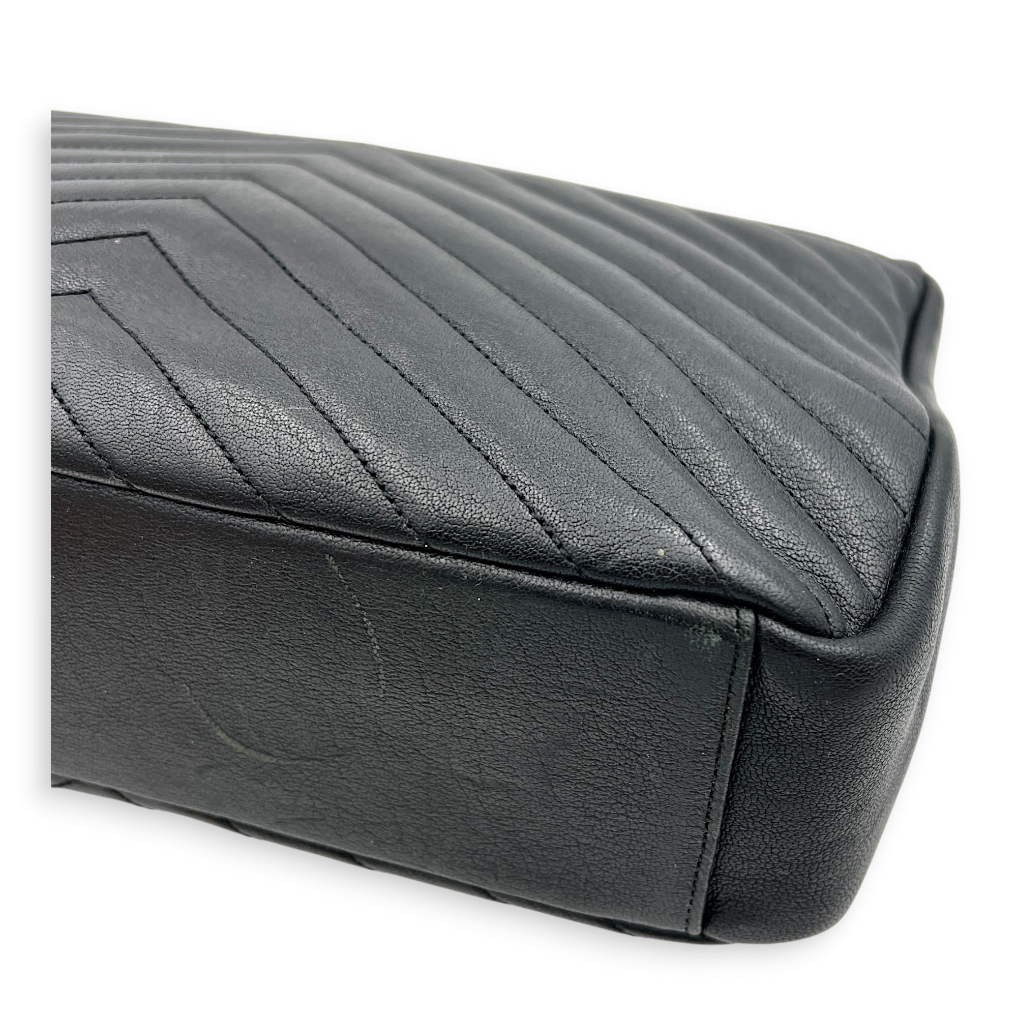 College Large Black Shoulder Bag in Calfskin, Silver hardware