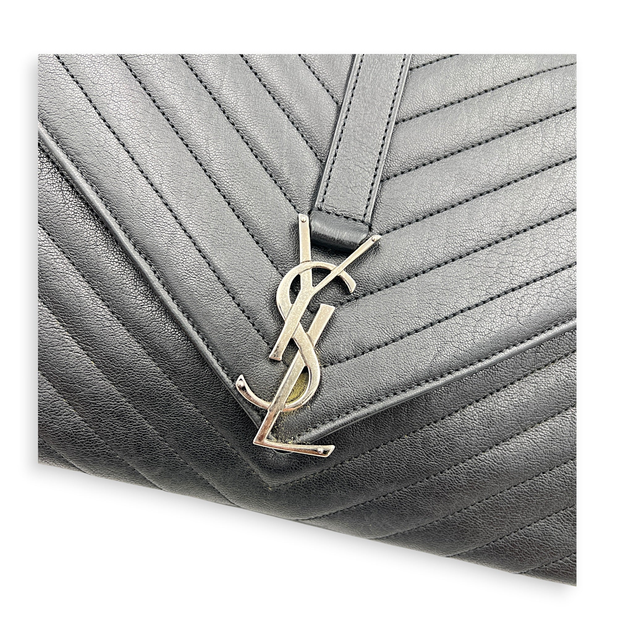 College Large Black Shoulder Bag in Calfskin, Silver hardware