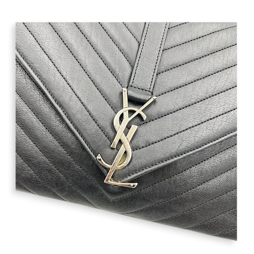 College Large Black Shoulder Bag in Calfskin, Silver hardware
