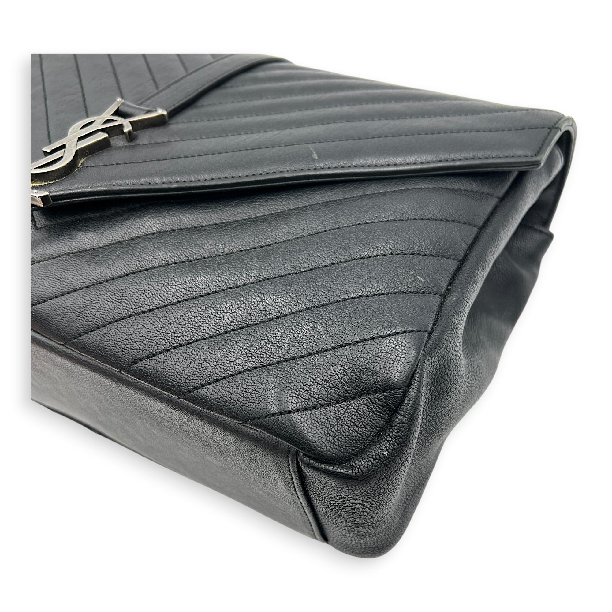 College Large Black Shoulder Bag in Calfskin, Silver hardware