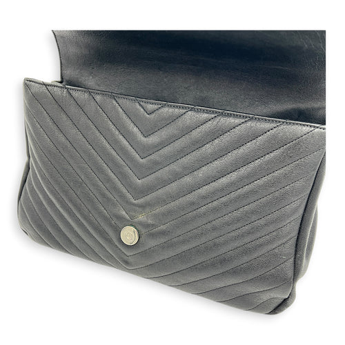 College Large Black Shoulder Bag in Calfskin, Silver hardware