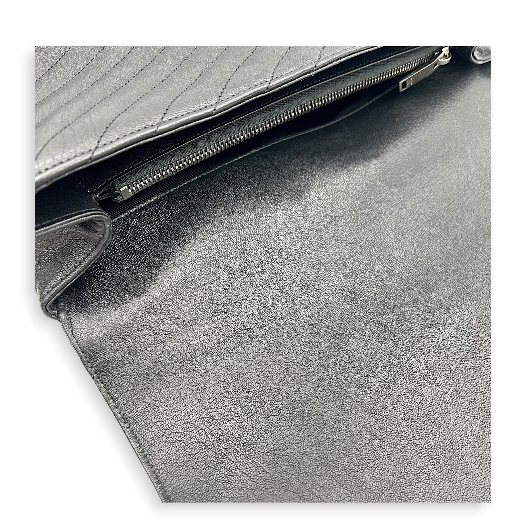 College Large Black Shoulder Bag in Calfskin, Silver hardware