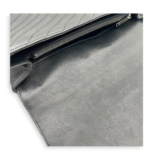 College Large Black Shoulder Bag in Calfskin, Silver hardware