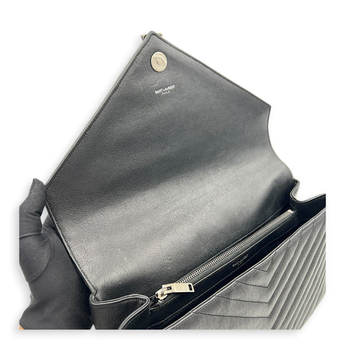 College Large Black Shoulder Bag in Calfskin, Silver hardware
