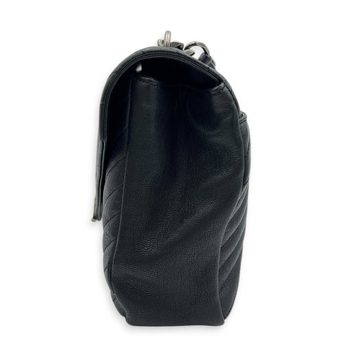 College Large Black Shoulder Bag in Calfskin, Silver hardware
