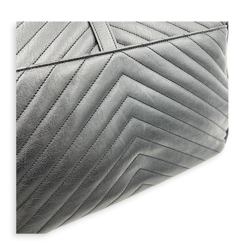 College Large Black Shoulder Bag in Calfskin, Silver hardware