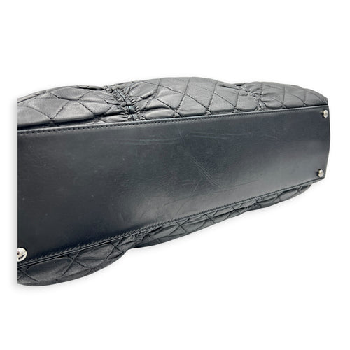 Gathered Quilted Tote Bag Black in Lambskin, Silver hardware