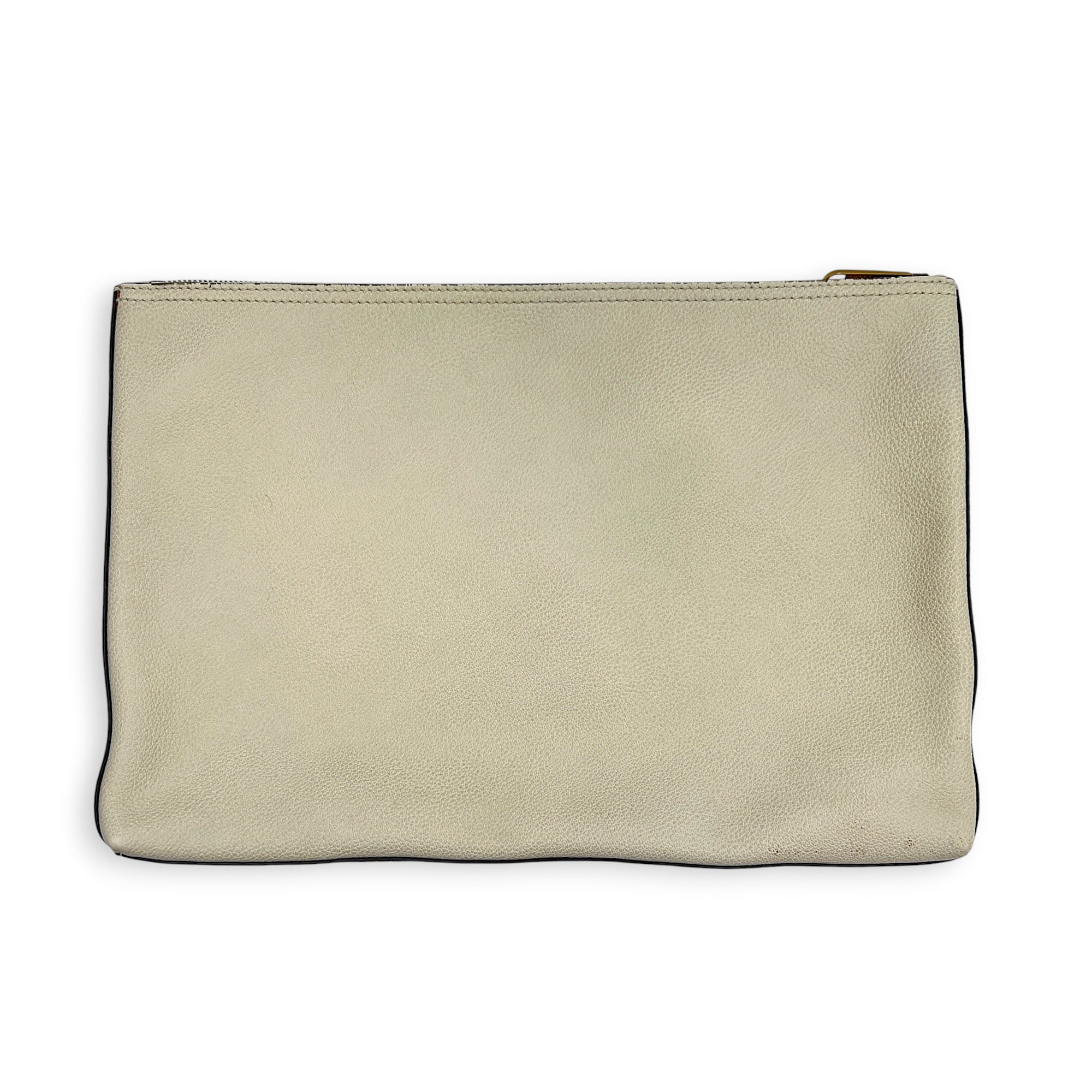 Logo Pouch White in Calfskin, Gold hardware