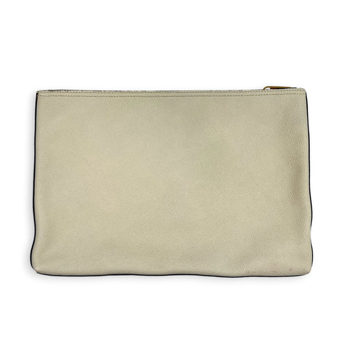 Logo Pouch White in Calfskin, Gold hardware