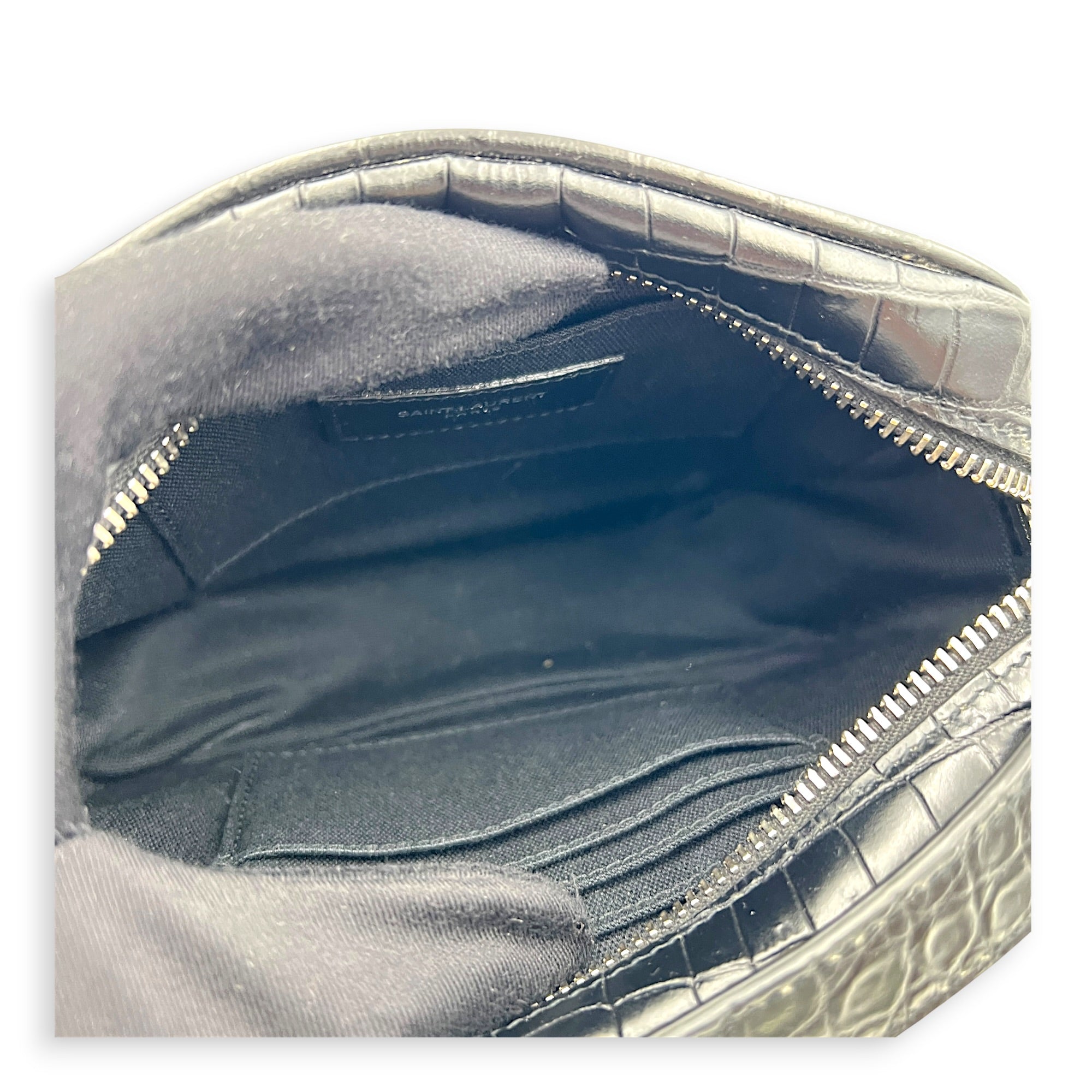 Logo Crossbody Bag Black in Crocodile Embossed Calfskin, Silver hardware