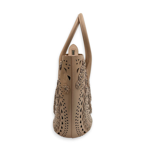 Latifa Cut Laser Top Handle Bag Beige in Calfskin, Gunmetal hardware