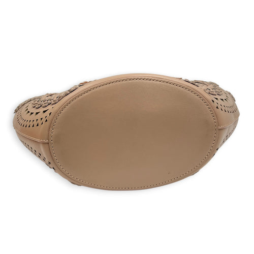 Latifa Cut Laser Top Handle Bag Beige in Calfskin, Gunmetal hardware