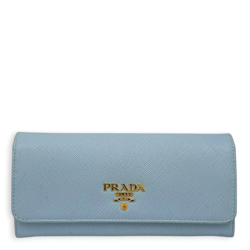 Logo Wallet Blue in Saffiano Leather, Gold hardware