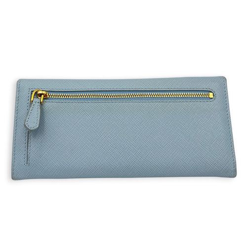 Logo Wallet Blue in Saffiano Leather, Gold hardware