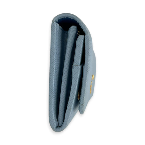 Logo Wallet Blue in Saffiano Leather, Gold hardware