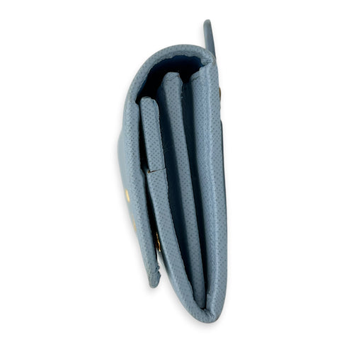 Logo Wallet Blue in Saffiano Leather, Gold hardware
