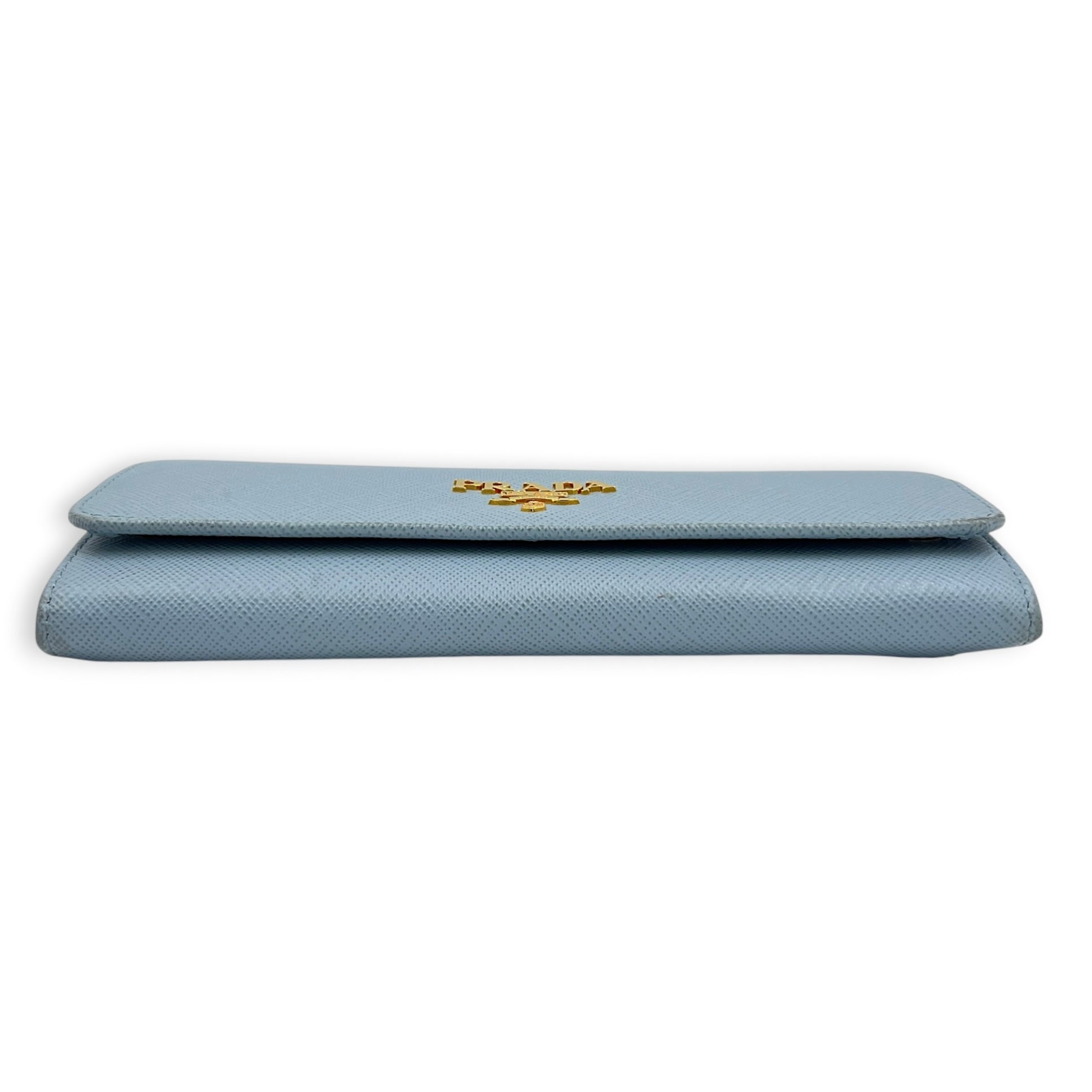Logo Wallet Blue in Saffiano Leather, Gold hardware