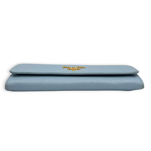 Logo Wallet Blue in Saffiano Leather, Gold hardware
