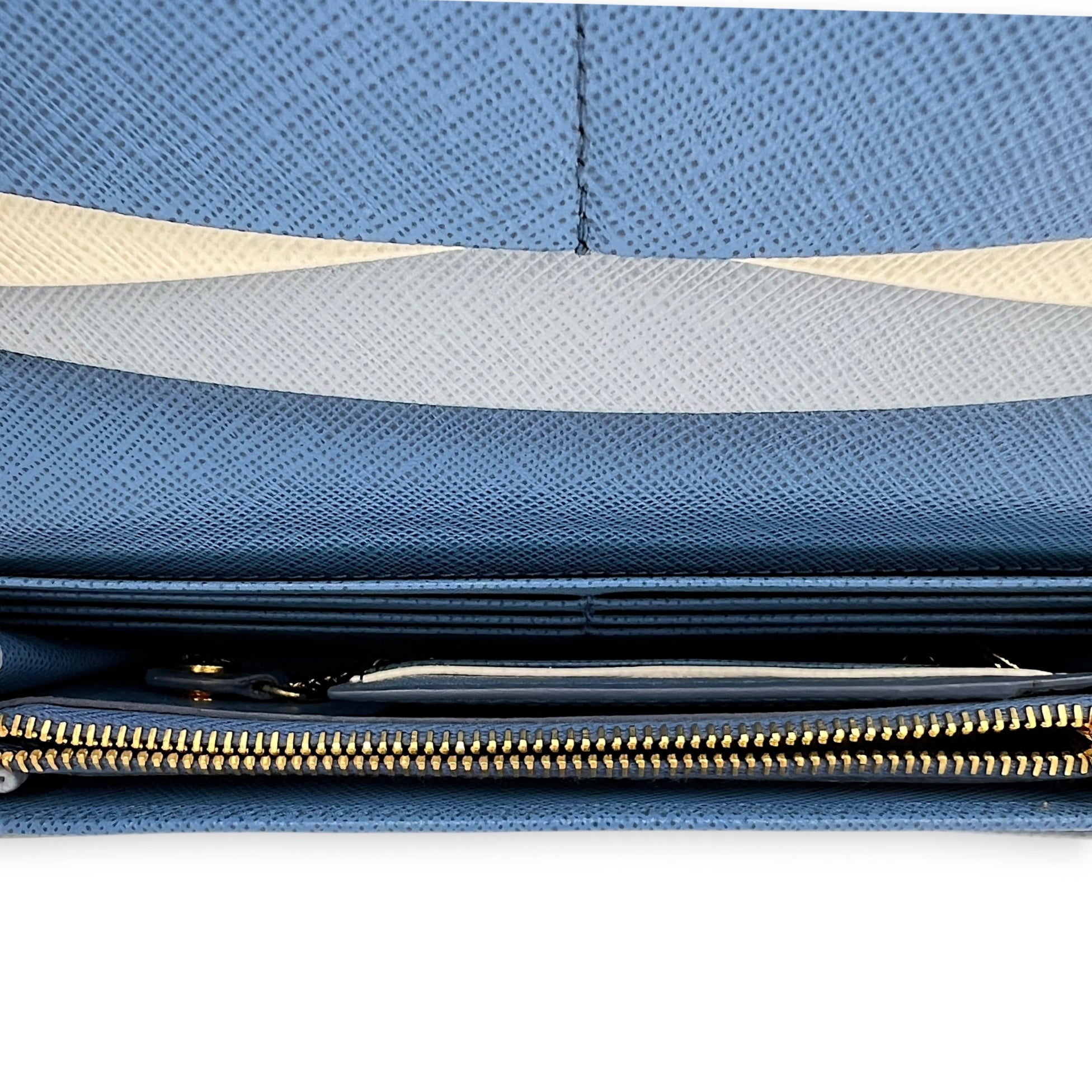 Logo Wallet Blue in Saffiano Leather, Gold hardware