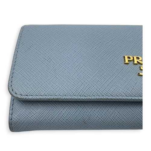 Logo Wallet Blue in Saffiano Leather, Gold hardware