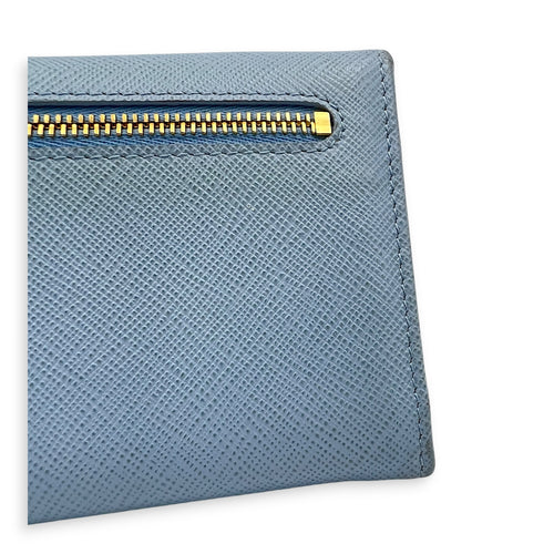 Logo Wallet Blue in Saffiano Leather, Gold hardware
