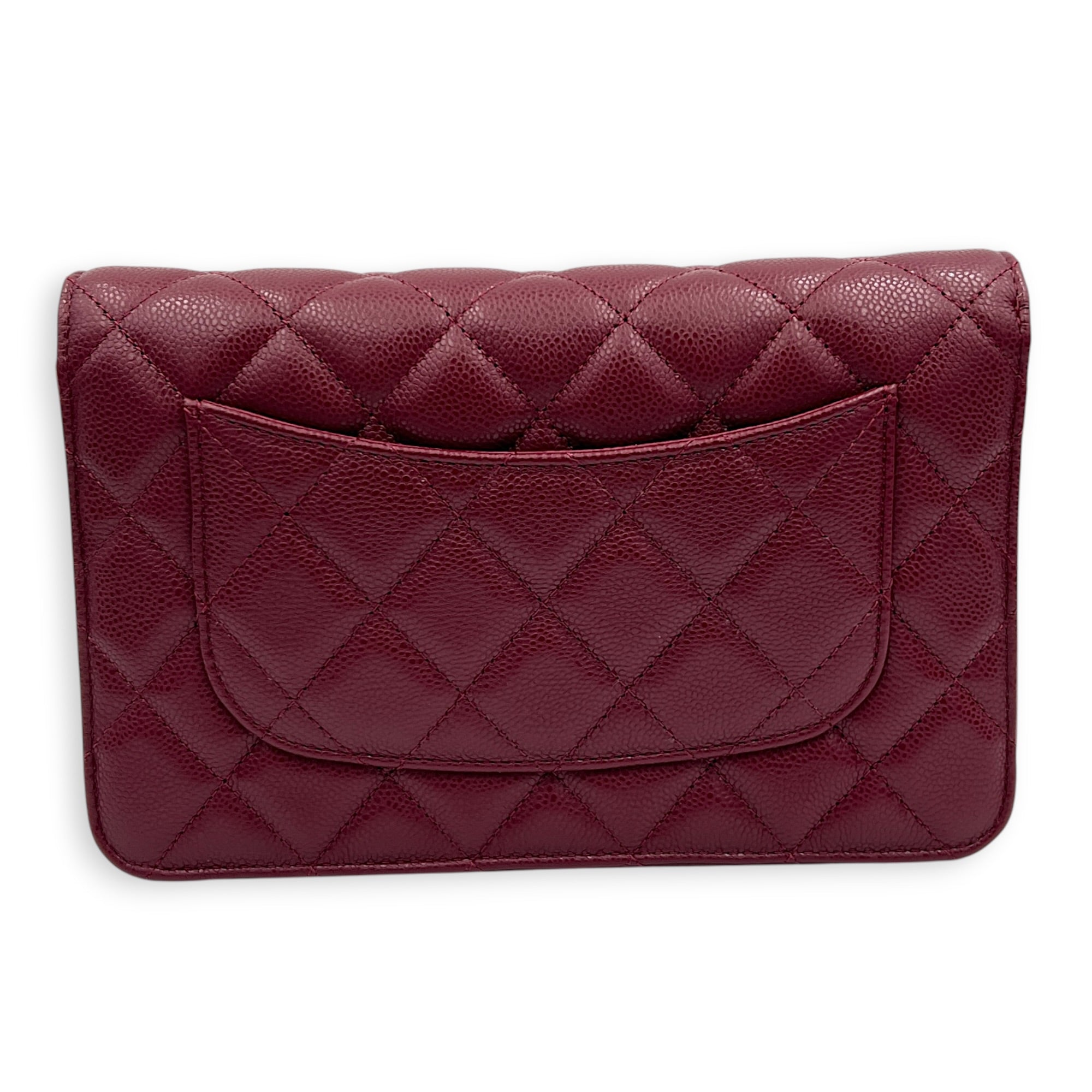 CC Red Wallet On Chain in Caviar Leather, Gold hardware