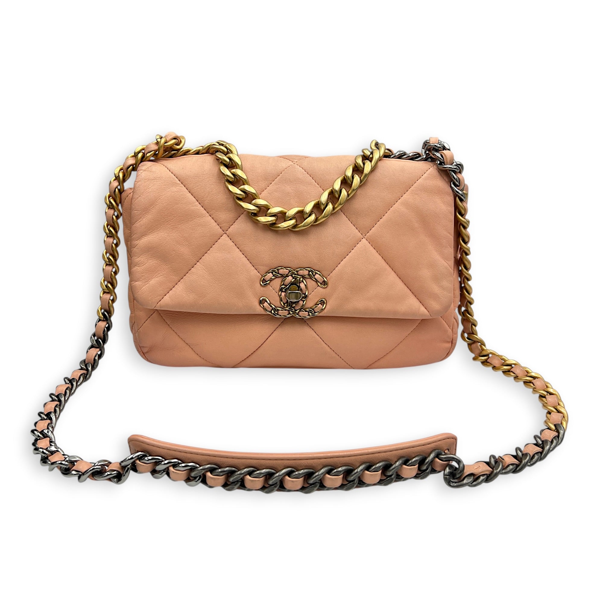 C19 Small Peach Shoulder Bag in Lambskin, Mixed hardware