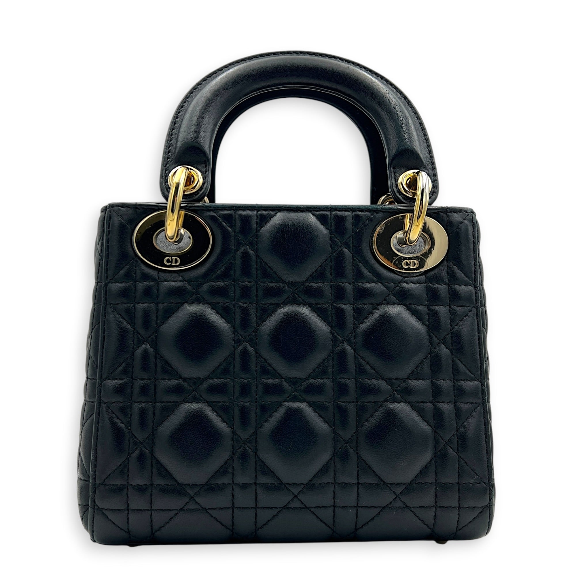 Lady Dior Mini Black Top Handle Bag in Lambskin, Gold hardware