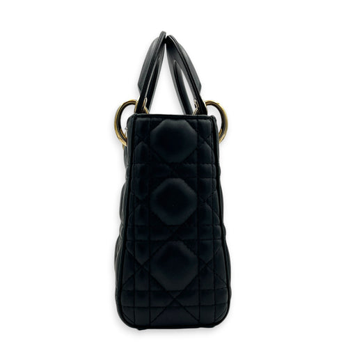 Lady Dior Top Handle Bag Mini Black in Lambskin, Guilloche hardware