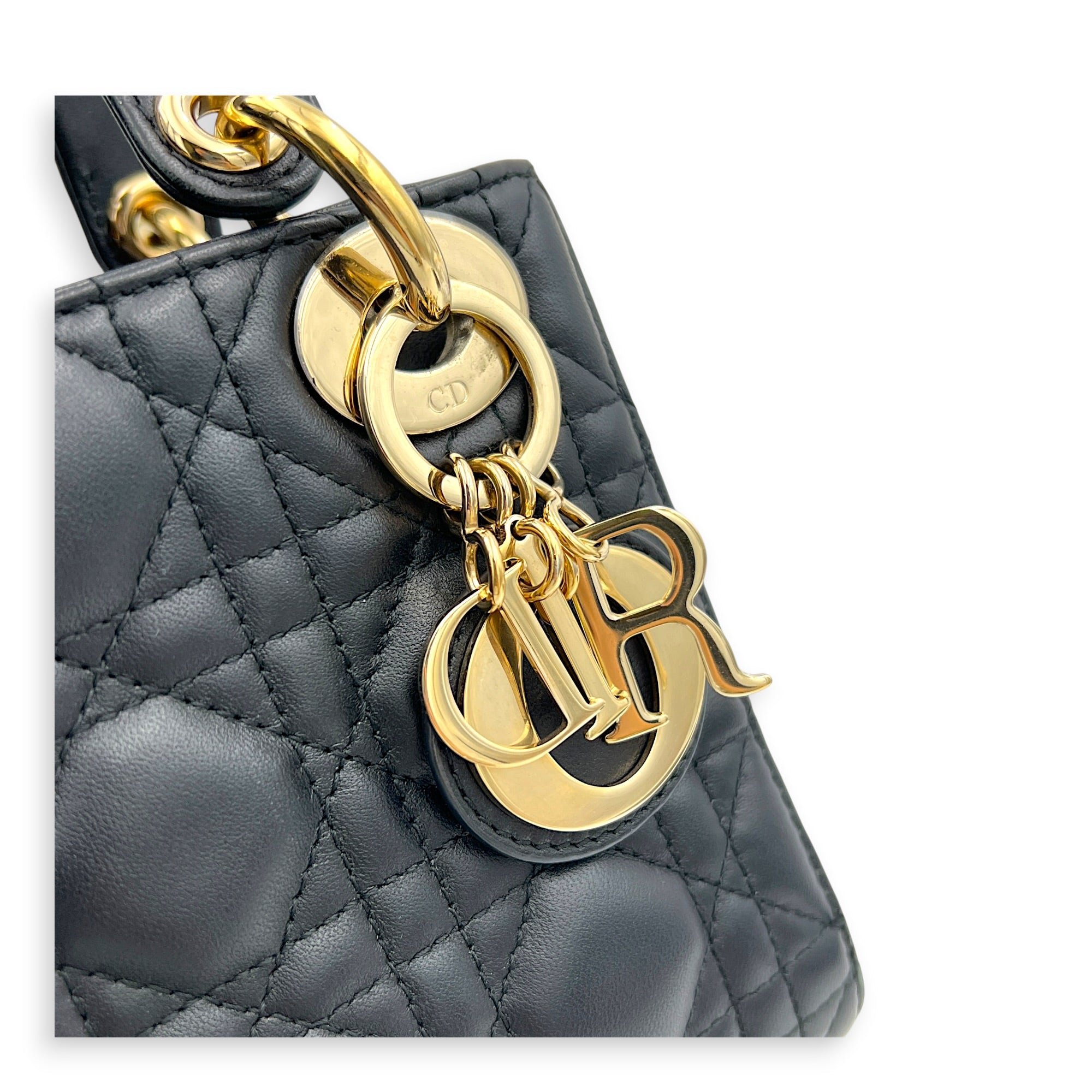 Lady Dior Mini Black Top Handle Bag in Lambskin, Gold hardware