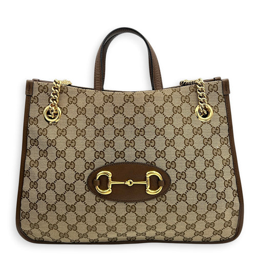Horsebit 1955 Shoulder Bag Brown in Canvas, Gold hardware
