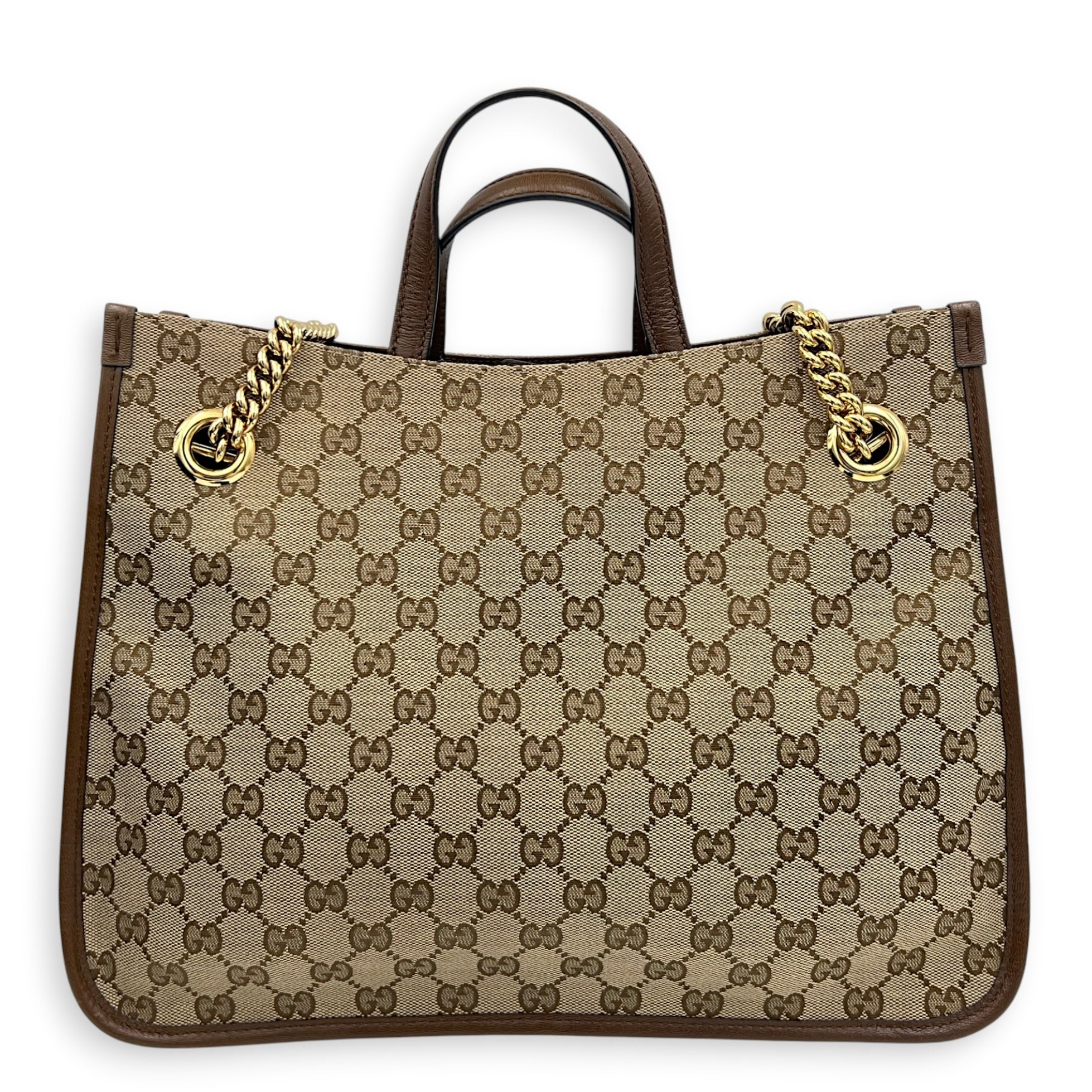 Horsebit 1955 Shoulder Bag Brown in Canvas, Gold hardware