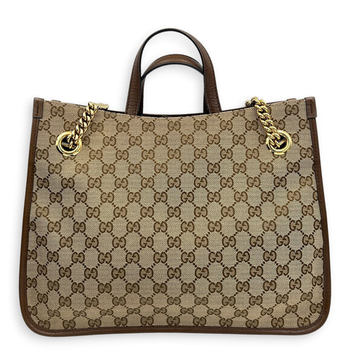 Horsebit 1955 Shoulder Bag Brown in Canvas, Gold hardware