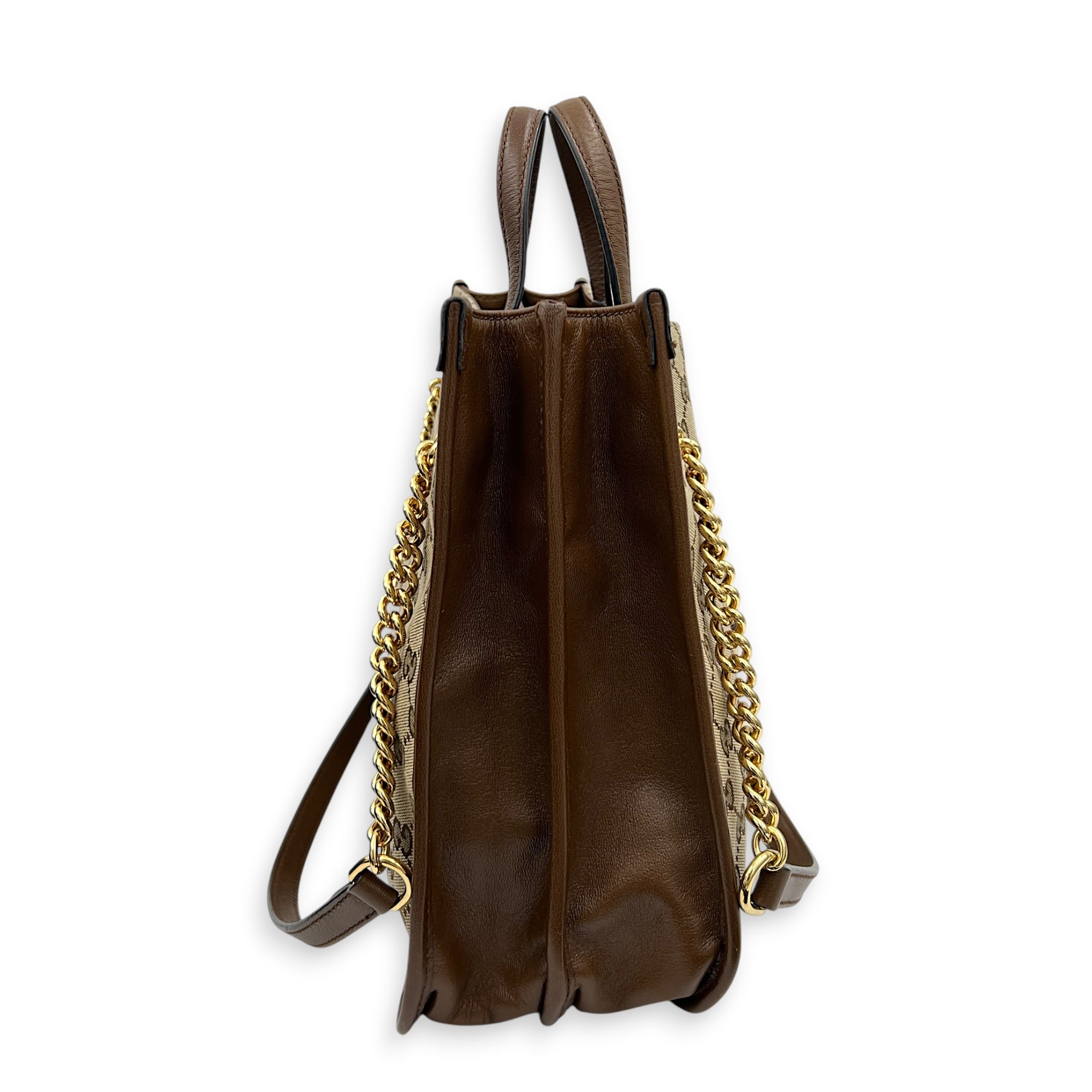 Horsebit 1955 Shoulder Bag Brown in Canvas, Gold hardware