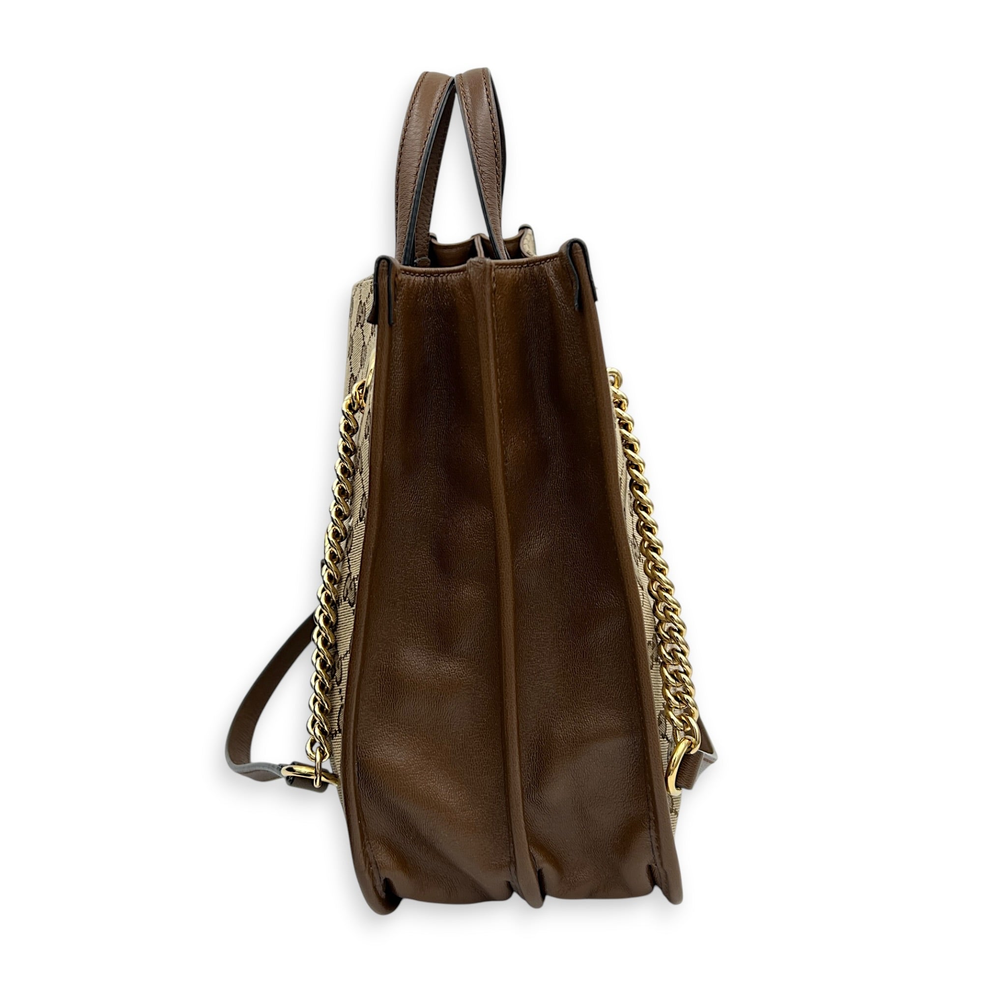 Horsebit 1955 Shoulder Bag Brown in Canvas, Gold hardware