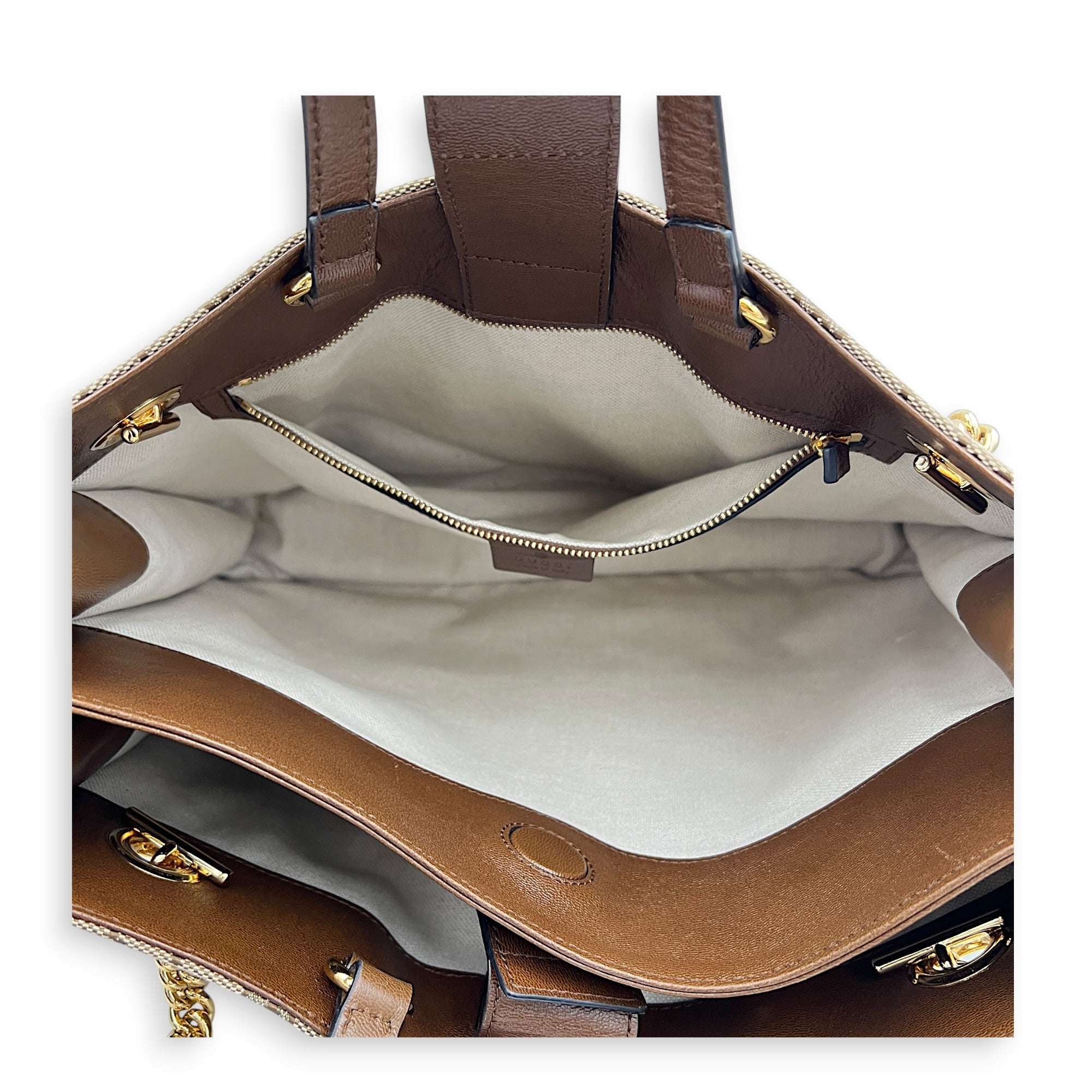 Horsebit 1955 Shoulder Bag Brown in Canvas, Gold hardware