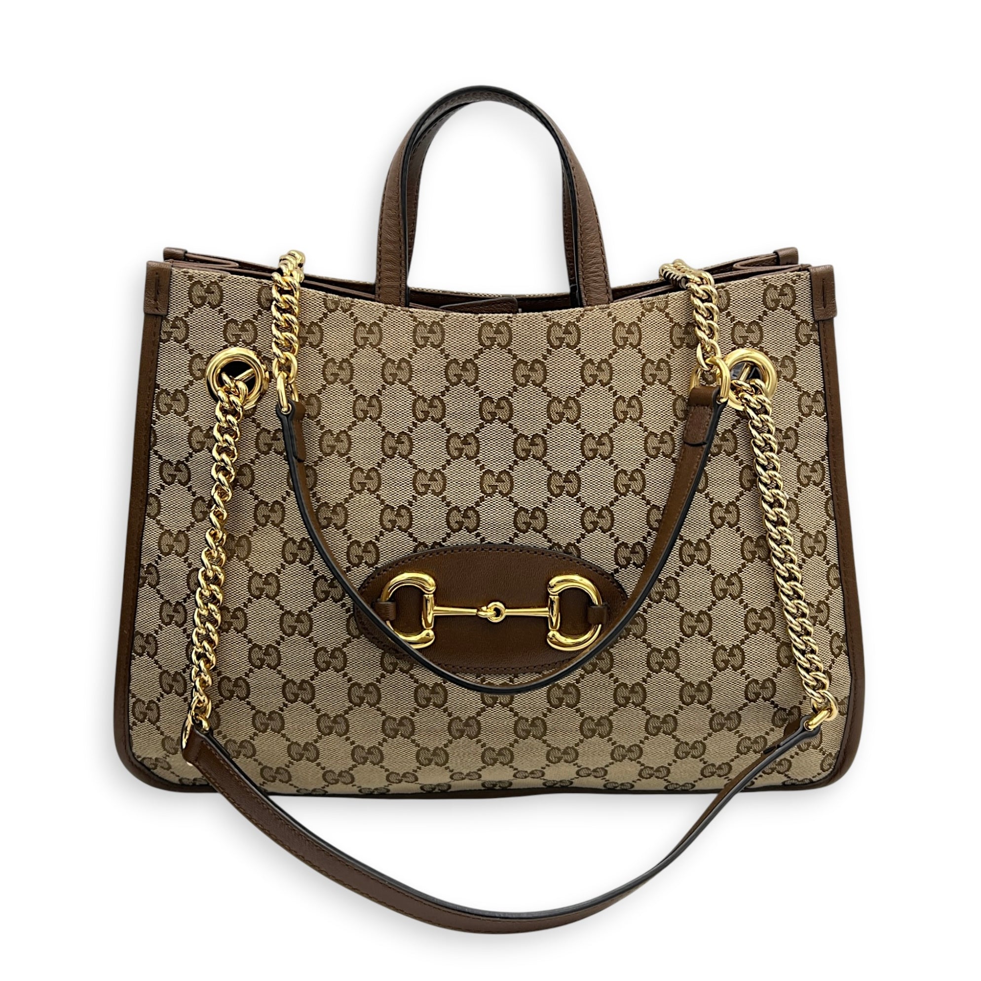 Horsebit 1955 Shoulder Bag Brown in Canvas, Gold hardware