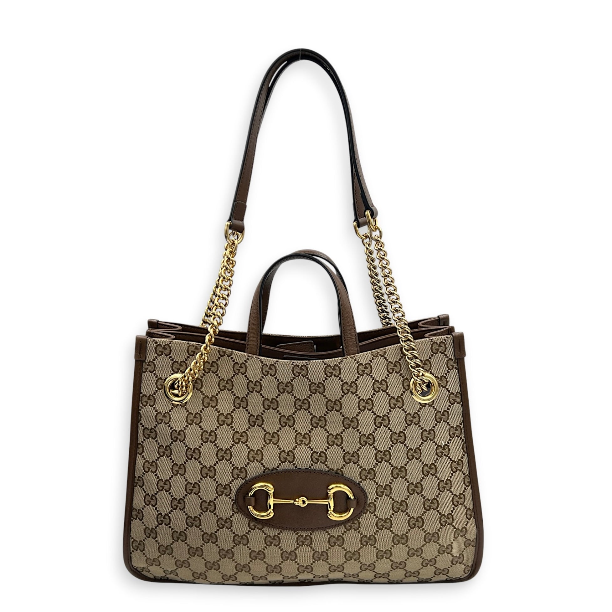 Horsebit 1955 Shoulder Bag Brown in Canvas, Gold hardware