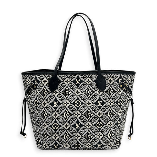Neverfull MM Black Tote Bag in Jacquard, Gold hardware